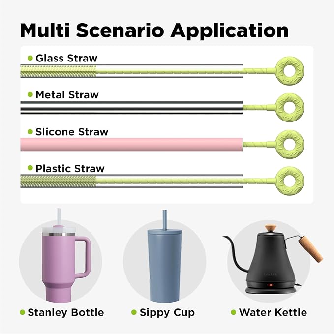 Silicone Straw Cleaner Brush, 2 Pcs Reusable Cleaning Brushes for Straws, 6mm&9mm, Green