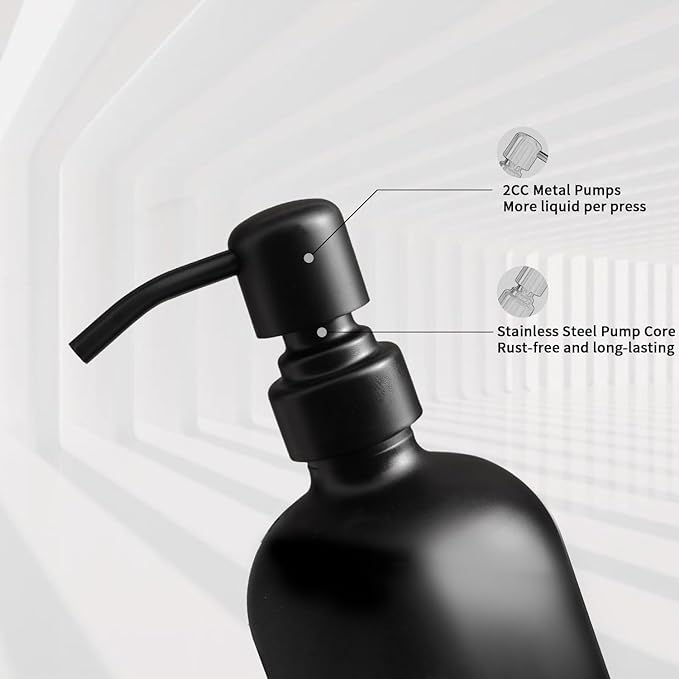 Prus Waso Black Soap Dispenser Bathroom Set, Soap and Lotion Dispenser Set with Stainless Steel Pump, Perfect for Bathroom Decor. (Black)