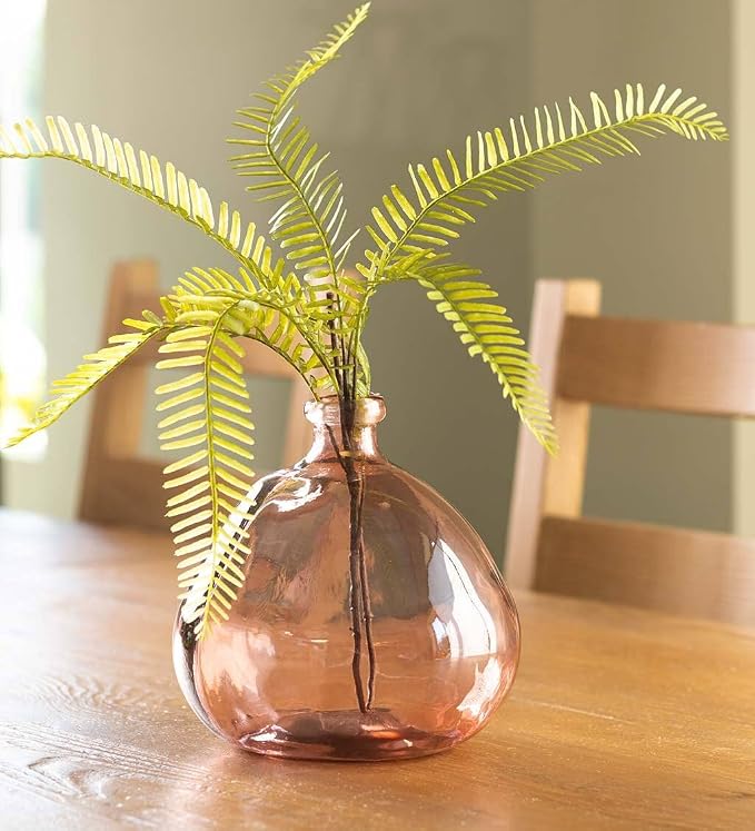 VivaTerra Recycled Round Glass Balloon Vase – Handblown Glass Vases for Centerpieces – Unique Organic Shape in a Delicate Pink Color – Sustainable and Unique Home Decor (9" H x 8" Dia.)