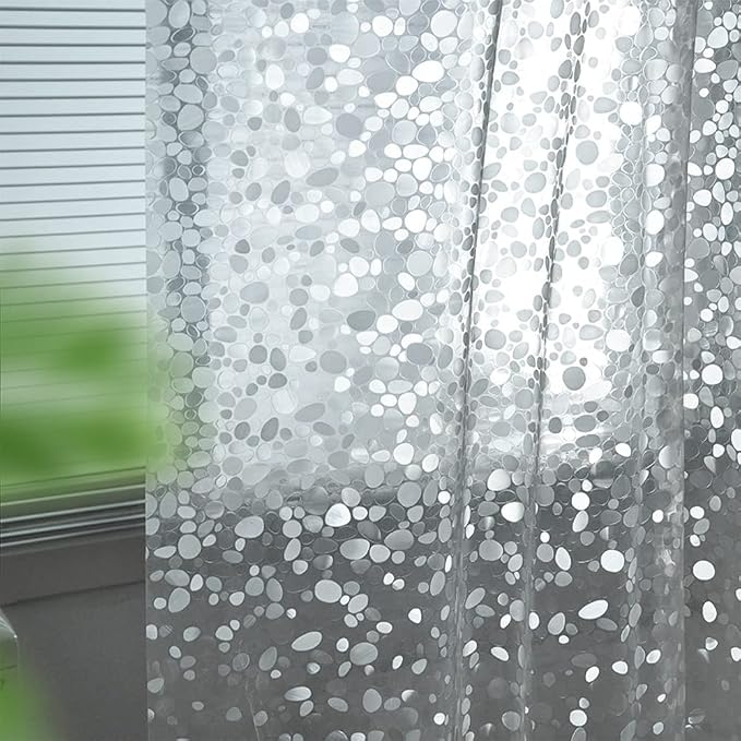 Ga-Geetopia EVA Clear Thin Shower Curtain Liner, Pebble Pattern 72x72 Inch Lightweight Plastic Bathroom Shower Showroom Inner Curtain with Rustproof Metal Grommets and Weighted Magnets(NO Hooks)