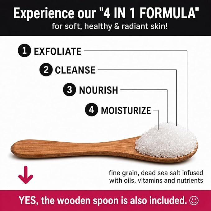 pureSCRUBS Premium Body Scrub for Strawberry Legs, Keratosis Pilaris (KP) & Ingrown Hairs – 4-in-1 Exfoliating Dead Sea Salt Formula – Smooth Skin, Reduce Razor Bumps & Dark Spots - Large 16oz