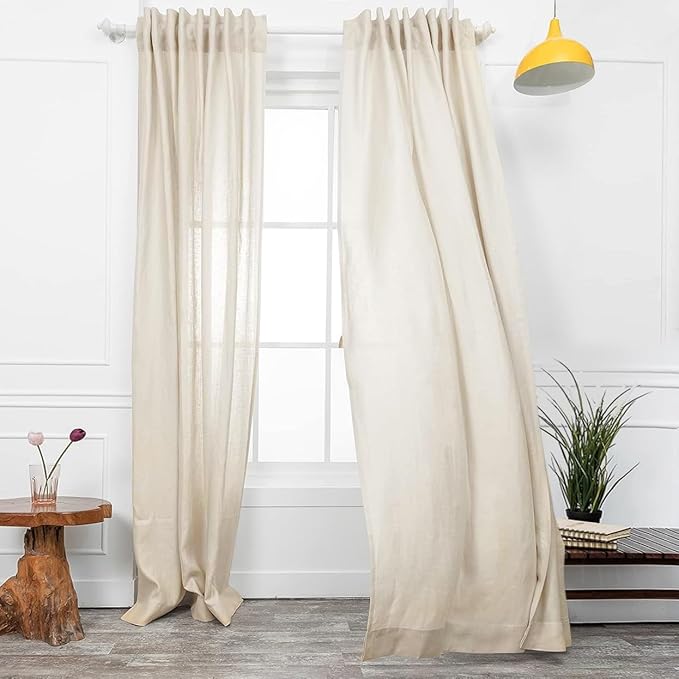 D'Moksha Homes Cream Hemp Curtain 84 Inches Long - 52 x 84 Inch 1 Panel Light Filtering Rod Pocket Curtain with Back Tab Hang - 100% Pure Hemp Linen Window Treatment for Living Room, Bedroom