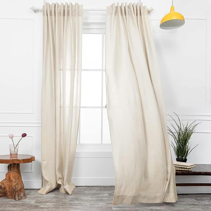 D'Moksha Homes Cream Hemp Curtain 108 Inches Long - 52 x 108 Inch 1 Panel Light Filtering Rod Pocket Curtain with Back Tab Hang - 100% Pure Hemp Linen Window Treatment for Living Room, Bedroom