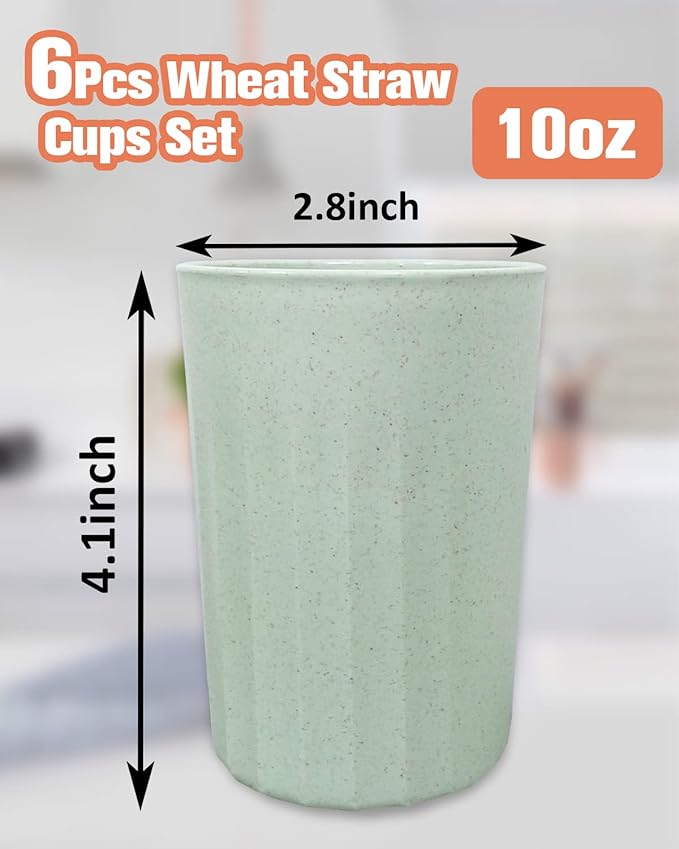 Wheat Straw Cups,10 OZ Plastic Cups Reusable Unbreakable Tumblers,Lightweight Camping Drinking Glasses for Adult,Dishwasher Safe Water Glasses with 6 Colors