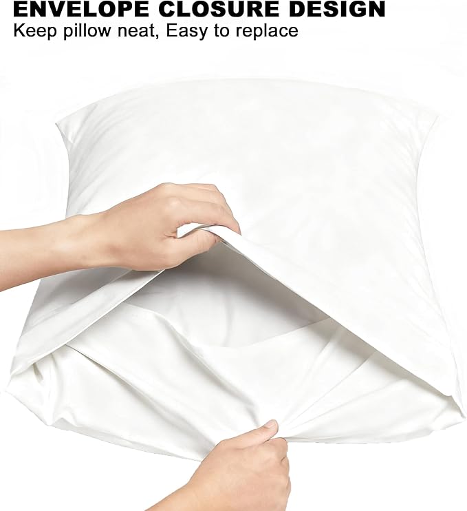 100% Rayon Derived from Bamboo Pillowcases Standard Size Set of 2, Soft Breathable Cooling Pillow Cases, White 20x26 Inches