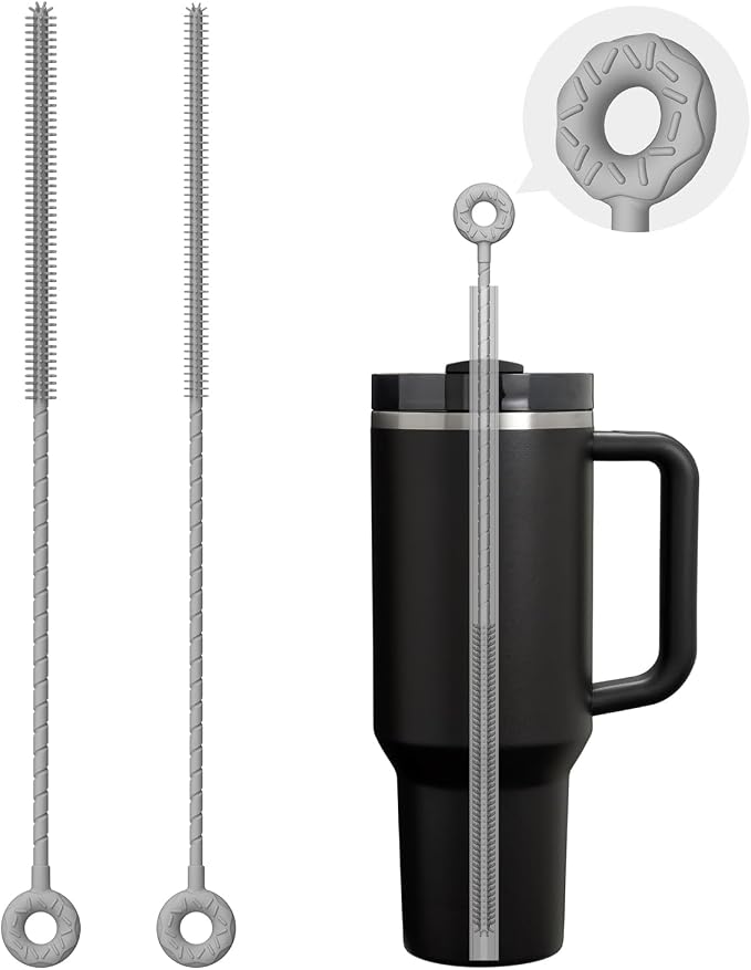 Silicone Straw Cleaner Brush, 2 Pcs Reusable Cleaning Brushes for Straws, 6mm&9mm, Gray