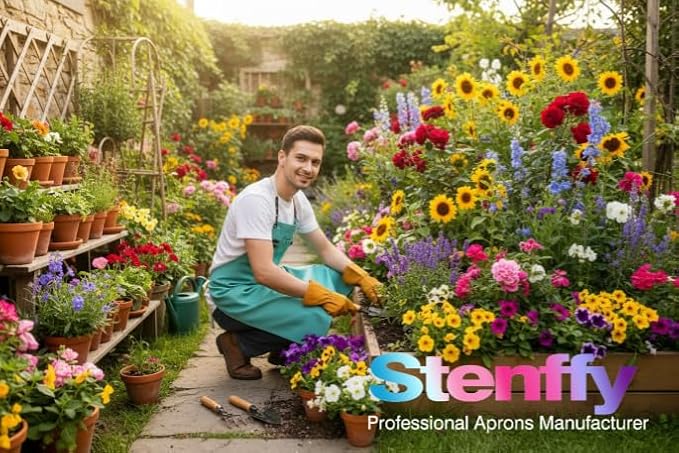 10 Pack Kitchen Aprons, Work Apron, Canvas, Multiple Pockets, Gardening, Painting, BBQ, Artist, Carpenter, Sizes M to XXL, Ice Blue