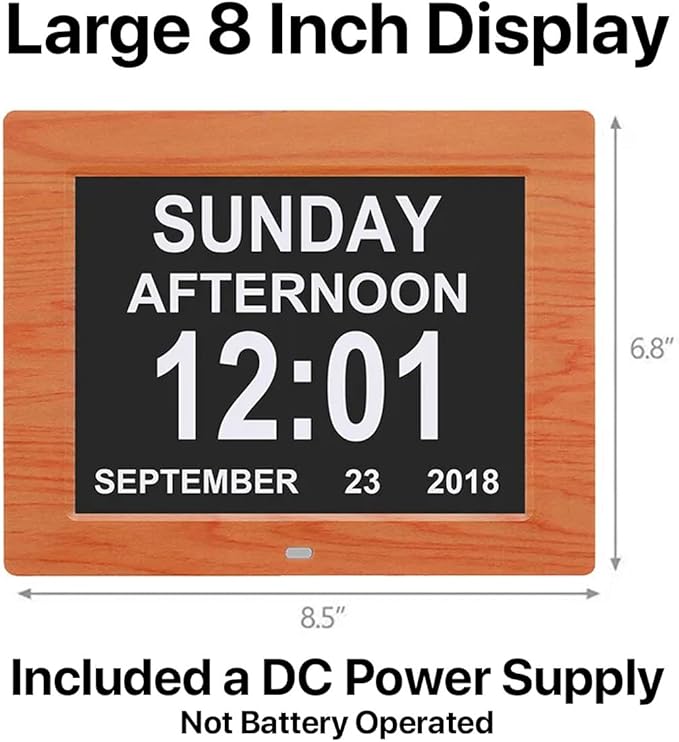 Digital Calendar Date Multi Alarm Clock 8 inch Large Display Auto-Dimming Electic Desk Table Wall Mount Office, Home, Kitchen, Room, School, Bedroom, Living Room (Brown)
