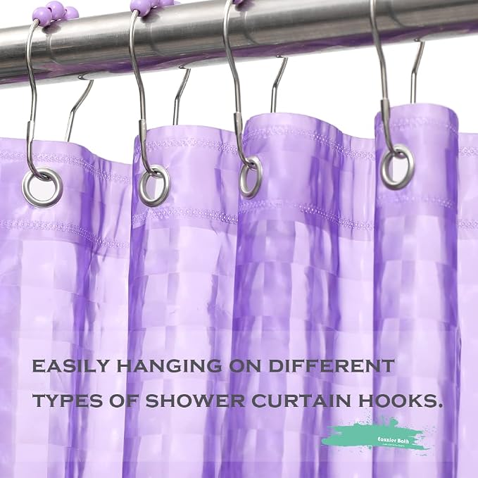 Purple 3D Crystal Plastic Shower Curtain Liner, 72x72 Inch Thin Lightweight Ice Cube Plastic Bathroom Shower Showroom Inner Curtain with Rustproof Metal Grommet Holes and Weighted Magnets
