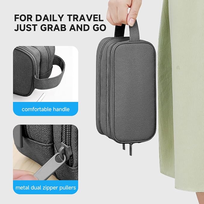 Teskyer Cable Organizer Bag, Travel Electronics Accessories Organiser, Protable Tech Pouch for Phone Chargers, Cables, Flash Drive, Power Bank, Hard Drive, Dark Grey, 23.5 x 12 x 9 cm, Double-Layer