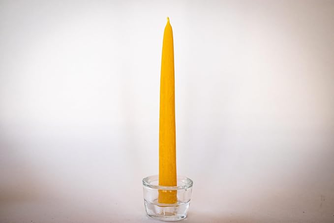 100% Pure Beeswax Taper Candles - All-Natural Handmade Decorative & Dipped Smokeless Unscented Candles for Christmas, Advent, and Hanukkah, Yellow, 8.5 Inches, 12 Candle Set, by BeeTheLight