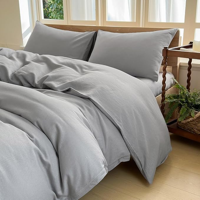 100% French Flax Linen Duvet Cover Set King, 3-Piece Soft Breathable Cooling Bedding for Hot Sleepers, Natural Washed Linen with Zipper Closure & 8 Corner Ties (King, Grey)