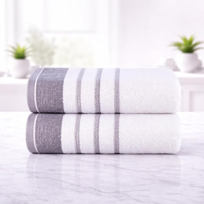 CASA COPENHAGEN White Bay 2Pcs 100% Egyptian Cotton Large Designer Bathsheet Towels Gift Set- Grey - Dark Grey, 600GSM, 35"x70" 2Bath Sheet Towels for Bathroom (Gift Set for Women & Men)