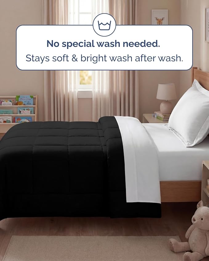 Twin Size, Black Alternative Down Comforter - Warm, Lightweight & Breathable Hotel Quality Bedding Set for Men, Women, Kids and Teens - All Season Oversized Cooling Microfiber Duvet Insert Comforter