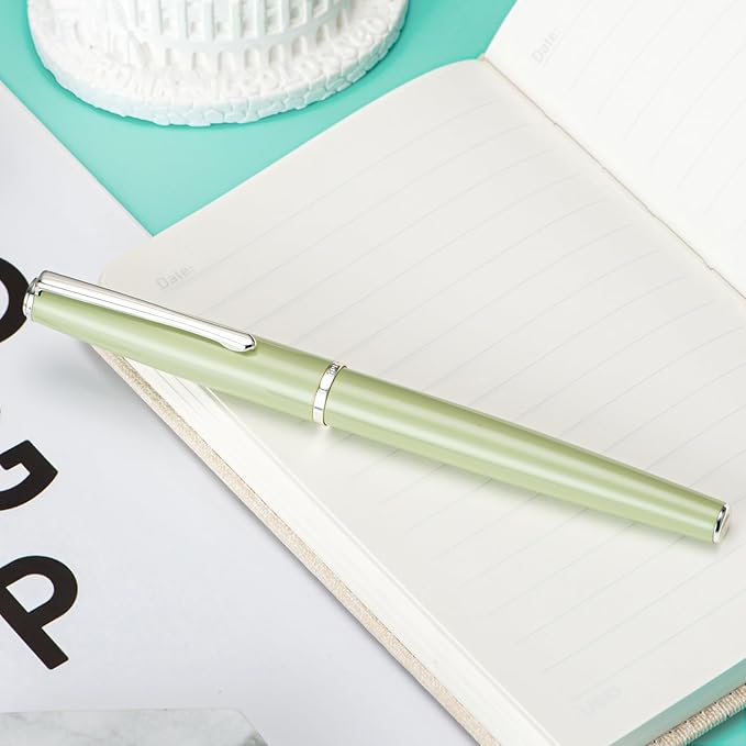 Hongdian 920S Fountain Pen Grass Green Meta Pen, Steel Fine Point Classic Pen with Ink Converter