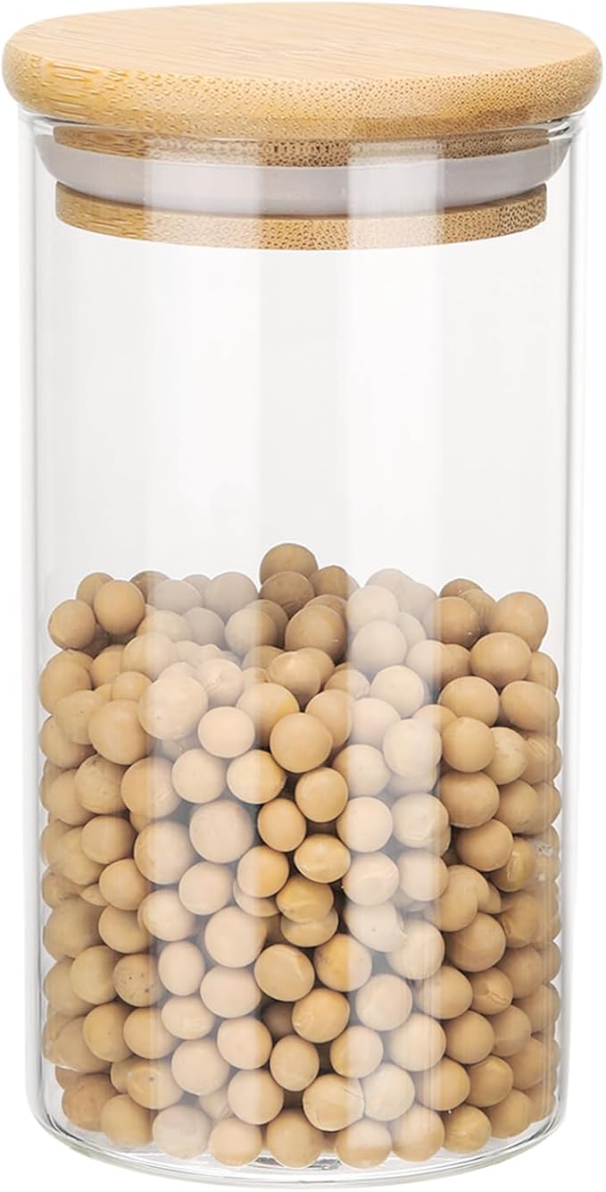 uxcell Glass Food Storage Jar 10.14oz Glass Canisters with Bamboo Airtight Wooden Lids Food Storage Container for Coffee Tea Sugar Candy Cookie Rice Flour Pasta Nuts Clear
