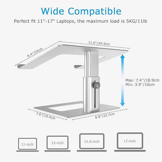 BoYata Laptop Stand, Ergonomic Aluminum Height Adjustable Computer Stand Laptop Holder for Desk, Compatible with MacBook Pro/Air, Dell, Lenovo, HP, Samsung, More Laptops 11-17"