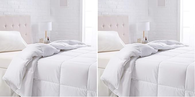 Amazon Basics White Down Alternative Comforter and Duvet Insert with Corner Tabs, Machine Washable, Twin, All-Season (Pack of 2)