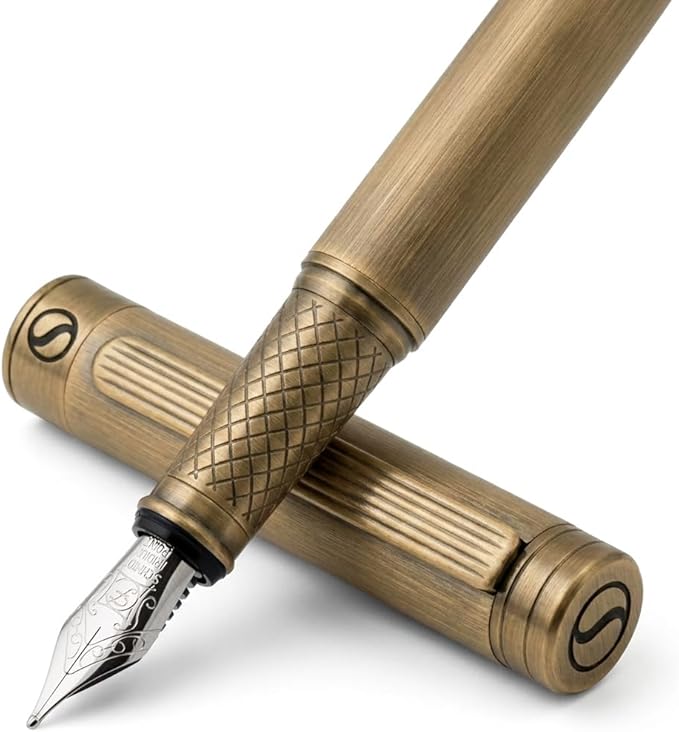 Scriveiner Luxury Fountain Pen - Stunning Bronze Luxury Pen, Schmidt Gilded Nib (Fine), Converter, Best Pen Gift Set for Men & Women, Professional, Executive, Office, Nice Pens