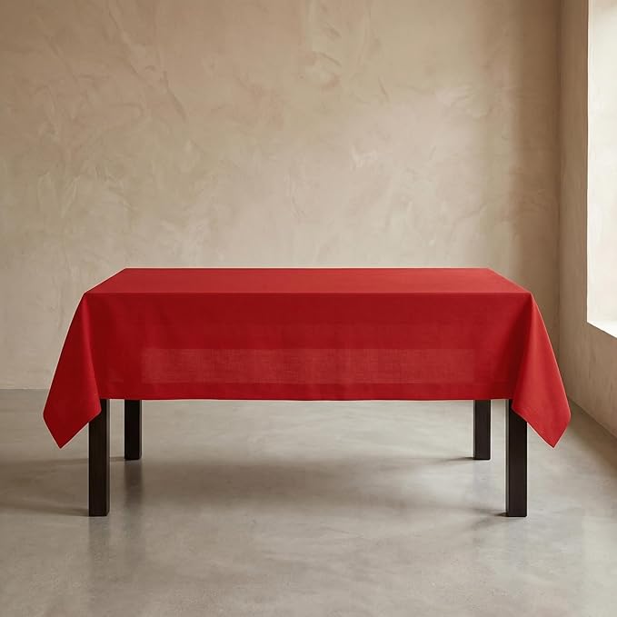 Solino Home Linen Red Tablecloth 60 x 144 Inch - 100% Pure Linen Rectangular Tablecloth - Machine Washable Table Cloth for 4th of July - Fete