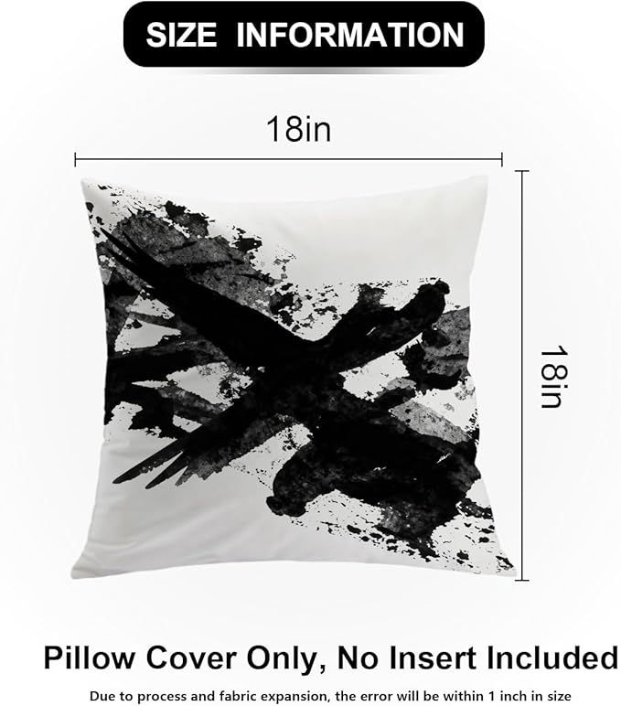 Shrahala Black White Decorative Pillow Covers, Watercolor Brush Strokes Black and White Decorative Decorative Pillowcases 18x18 inch Set of 2 Cushion Case for Sofa Throw Pillow Covers