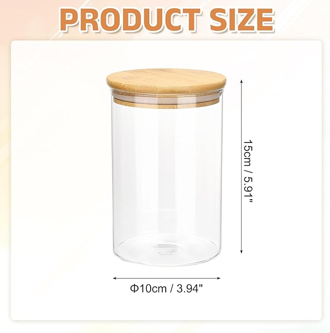 uxcell Glass Food Storage Jars 33.8oz Glass Canisters with Bamboo Airtight Wooden Lid Food Storage Container for Coffee Tea Sugar Candy Cookie Rice Flour Pasta Nuts Clear