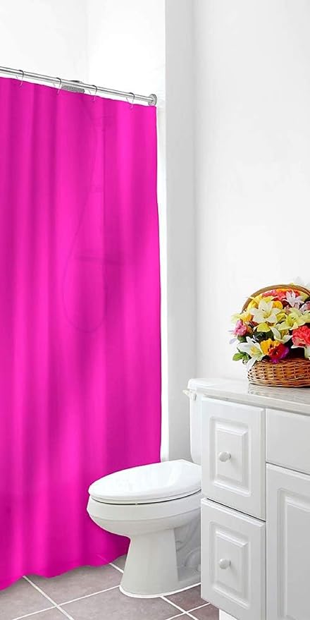 Dependable Industries inc. Essentials Bathroom Magnetized Shower Curtain Liner with Metal Grommets Waterproof (Neon Pink)
