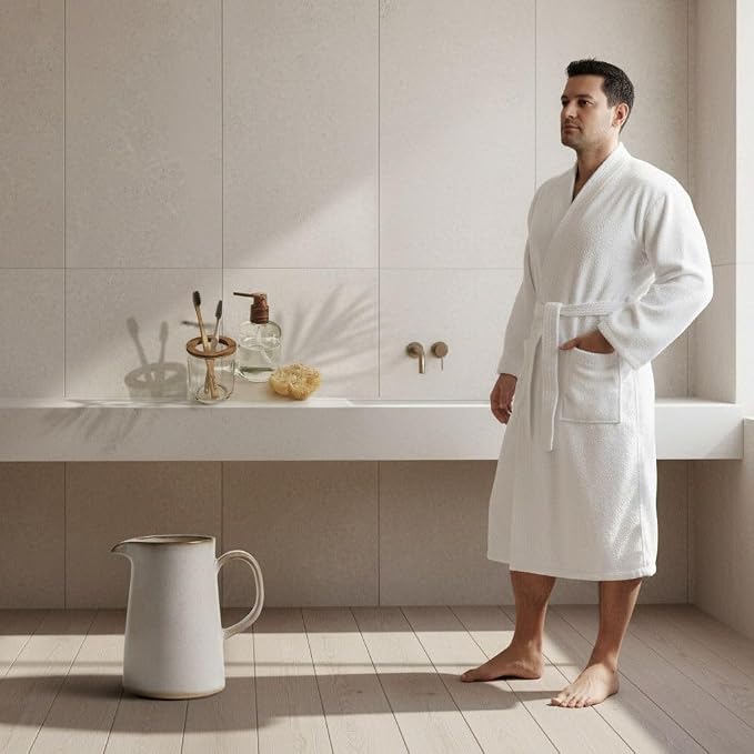 BAGNO MILANO Organic Men Bathrobe, GOTS Certified Organic Turkish Cotton Luxury Kimono Robe, Made in Turkey