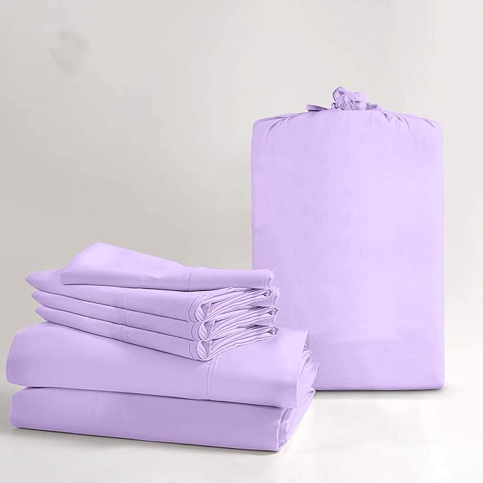 100% Real Certified Organic Cotton Bedsheet Set, Split King Size 7 Piece 800-Thread-Count Sheet Set, [2 Fitted + 1 Flat + 4 Pillowcases], Extra 30" Deep Pocket - Lilac