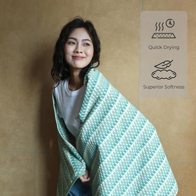 Premium Luxury Waffle Weave Cotton Towel Set - 160g Hand Towel & 650g Oversized Bath Towel (30"x60") - Ultra Absorbent, Quick-Dry, Soft Textured Jacquard (Turquoise)