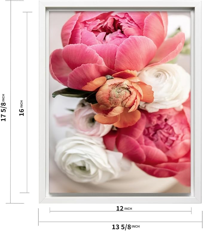 Monem Art Pink Peony Floral Macro Photography Print - Romantic Flower Art Poster - Wall Decor for Living Room, Bedroom or Office - 12x16 White Framed CANVAS Wall Art by Mareike Bohmer