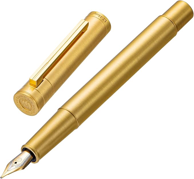 HONG DIAN Brass Fountain Pen Fine Nib Forest Pro, Classic Design Consistent Solid Writing Pen with Ink Refill Converter and Metal Pen Case Set