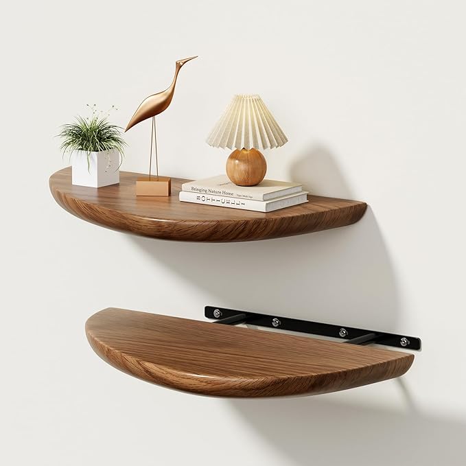 Solid Walnut Floating Shelves for Wall 15.7 Inch Set of 2, Live Edge Wall Mounted Shelf,Rustic Farmhouse Wooden Floating Shelf,Wood Wall Shelves for Bathroom Living Room,Bedroom,Kitchen