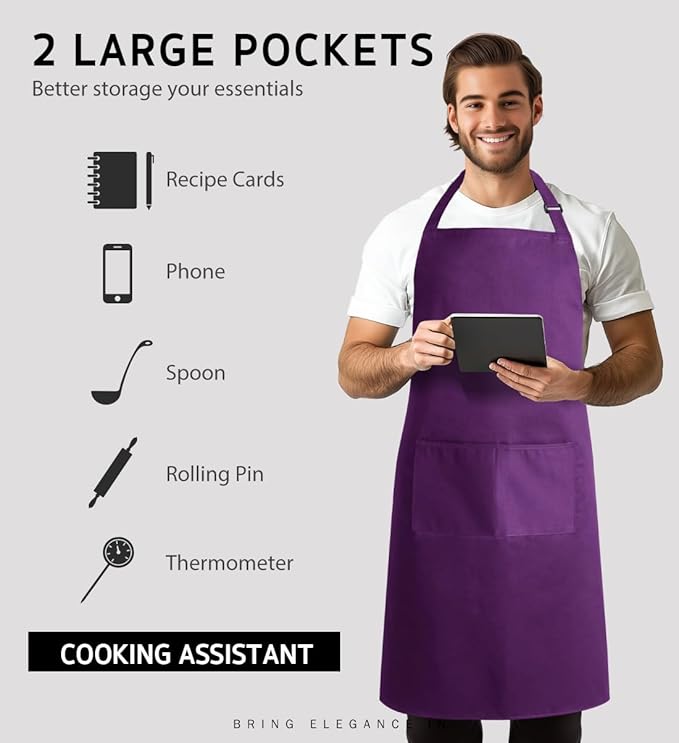 Syntus Apron for Men Women, Adjustable Cooking Kitchen Chef Aprons with 2 Pockets