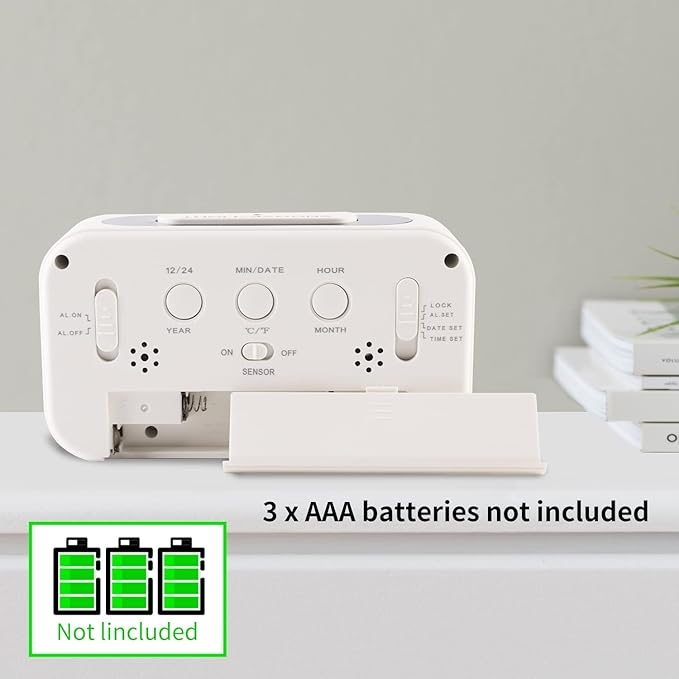 Digital Alarm Clock with Indoor Temperature, Large LED Display, 12/24H, Snooze Mode, Battery Operated Bedside Clock for Bedroom, Heavy Sleepers & Kids