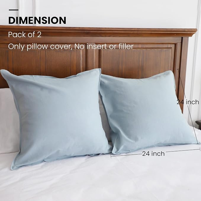 Simple&Opulence Linen Euro Shams Basic Style Solid Color 24x24 Inch Pack of 2 Flax Cotton Blend Decor Throw Pillow Covers Soft Breathable Farmhouse Pillow Shams - Dusty Blue