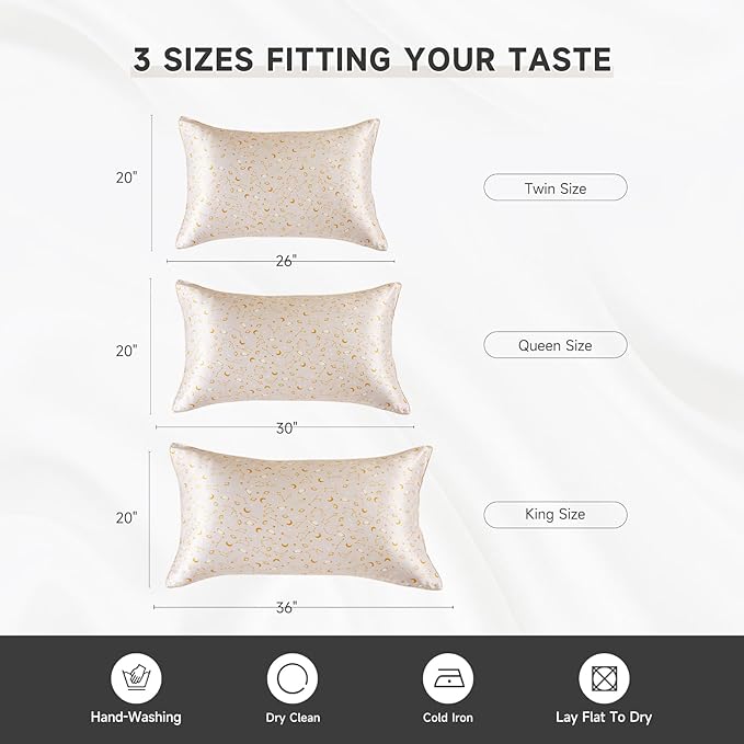 THXSILK Natural Mulberry Silk Pillowcase for Hair and Skin, 6A+ Grade Mulberry Silk Pillow Case Standard Size, Real Silk Pillowcase with Concealed Zipper(Peachy Beige Constellation Pattern, Standard)