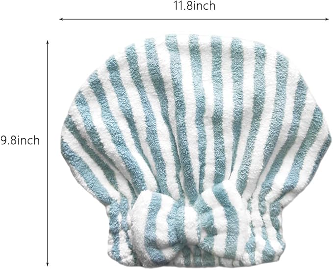 Microfiber Hair Towel Cap,Soft Absorbent Quick Drying Cap for Curly Thick Hair, Wrap Cap for Women Girls-Set of 2 Pcs（Blue White/Gray White）