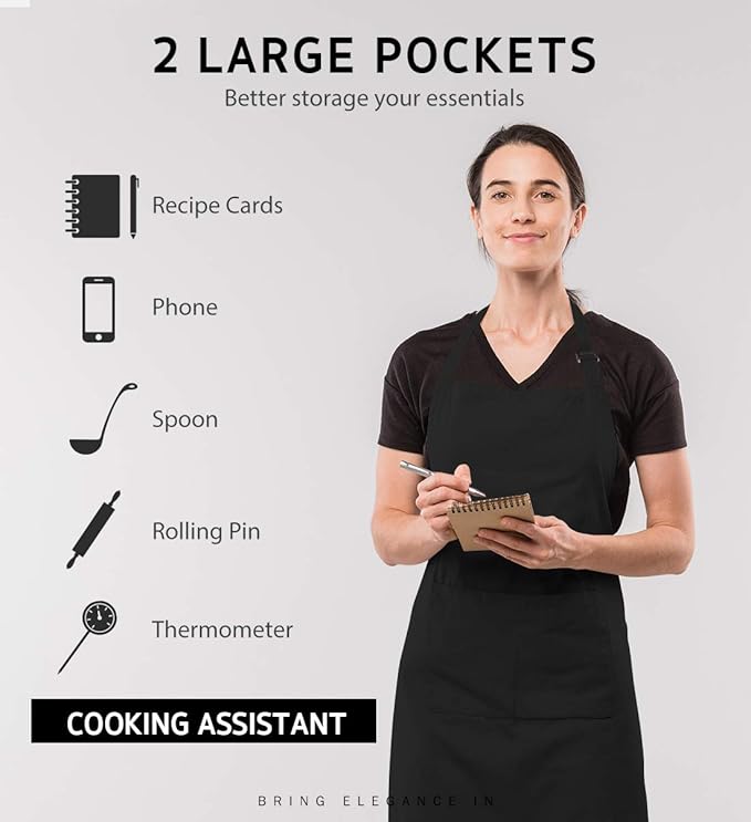Syntus 4 Pack Adjustable Bib Apron with 2 Pockets Cooking Kitchen Aprons for Women Men Chef
