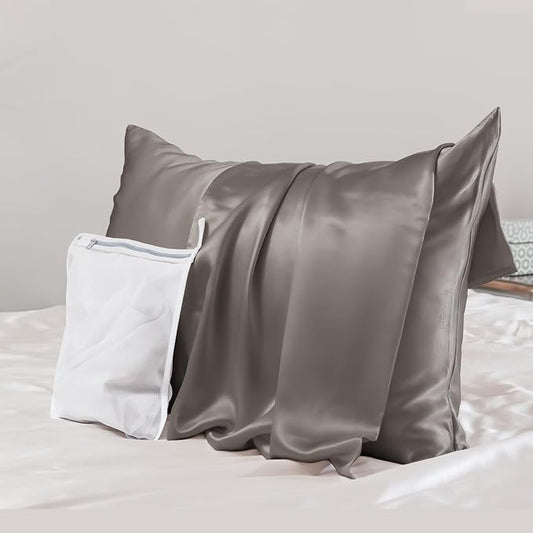 PROMEED Grey Silk Pillowcase Queen Size - Both Sides 23 Momme Grade 6A+Mulberry Silk Pillow Case Covers for Hair and Skin, Soft and Acne Free (Queen 20"x30", Grey)
