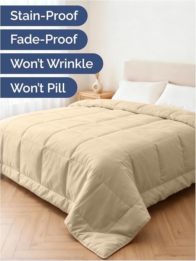 King Size, Beige Alternative Down Comforter - Warm, Lightweight & Breathable Hotel Quality Bedding Set for Men, Women, Kids and Teens - All Season Oversized Cooling Microfiber Duvet Insert Comforter