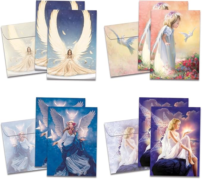 Tree-Free Greetings - All Occasion Cards - Artful Designs - 8 Assorted Cards + Matching Envelopes - Made in USA - 100% Recycled Paper - 5 x 7 - Angel (GA31441)