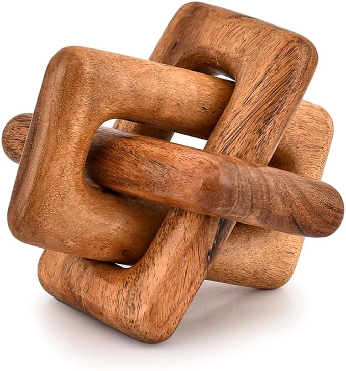 Statue 3 Link Wood Chain Link for Home Decor,Brown Wood Knot Coffee Table Decor, Country Chain Knot Decor,Mom Gifts (5" X 5" X 5")