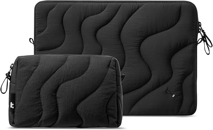 tomtoc 360 Protective Puffy Laptop Sleeve Set for 15-inch MacBook Air M5/A3448 (2026), M4/A3241, M3/A3114, M2, Quilted Soft Puffer Bag with a Tech Pouch for 15" Surface Laptop 7(Copilot+ PC)/6/5/4/3