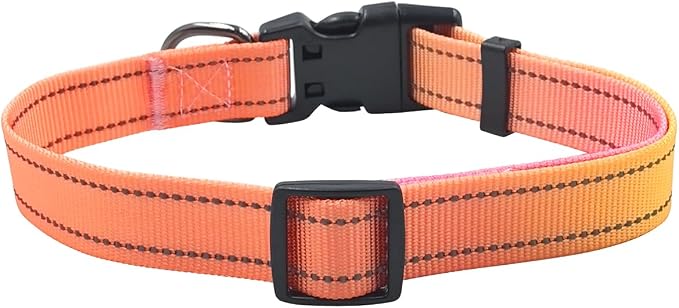 Dog Collar Leash Set, Gradient Color, with Safety Reflective Strips, 5 ft Matching Leash, Neoprene Padded Handle, Adjustable 4 Sizes for Small Medium Large Dogs.(XS, Orange Pink)