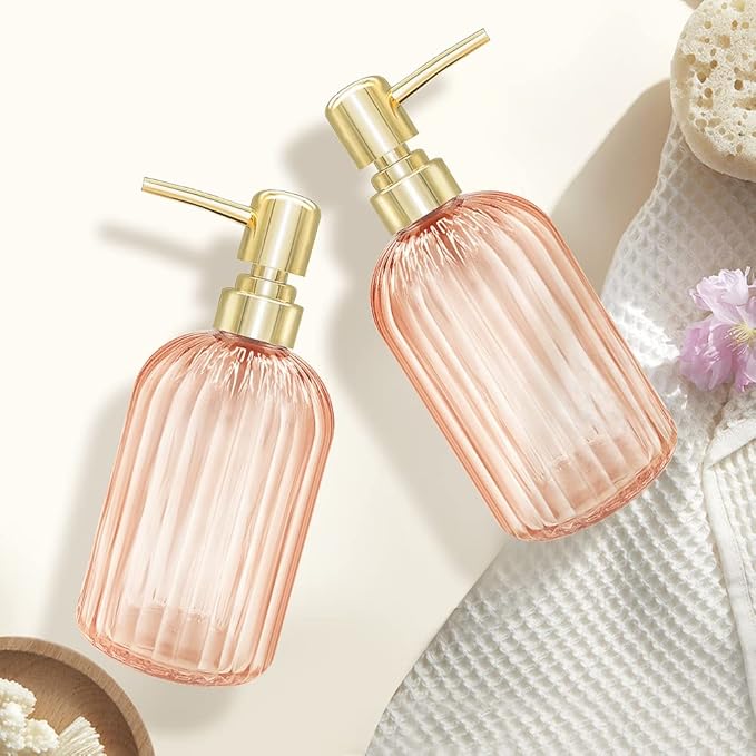 Ambre 2 Pack 14 Oz Kitchen Soap Dispenser with Pump, Transparent Bottle for Hand or Dish Soap