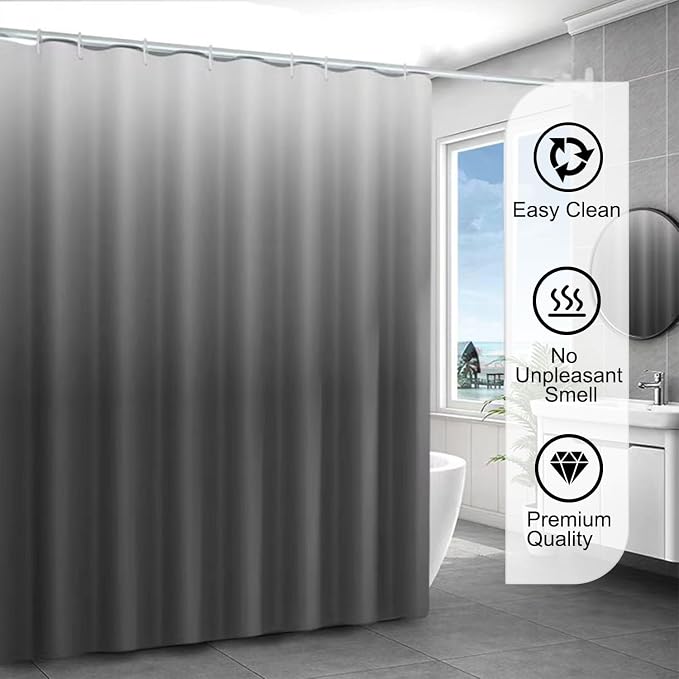 TIKABC Shower Curtain Liner, 4G PEVA Shower Liner, Plastic Waterproof Shower Curtains, with Grommet Holes and 3 Magnetic Weights(Gradient Grey)