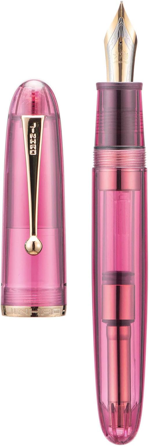 Jinhao 9019 DaDao Series Fountain Pen, Size 8 Extra Fine Nib with Large Ink Converter, Transparent Wine Red Acrylic Design Smooth Writing Pen (Gold Trim)