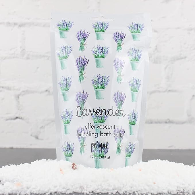 Primal Elements Detoxifying Sea Salt Soak, Bubbling Aromatherapy Salts with Essential Oils, Lavender, 12 oz Resealable Bag