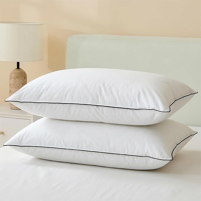 Goose Down Pillows Queen Size Set of 2 with 100% Organic Cotton Cover, Luxury Hotel Bed Pillows for Sleeping, 3-Chamber Design Medium Support for Side & Back Sleepers, 20x30 Inch